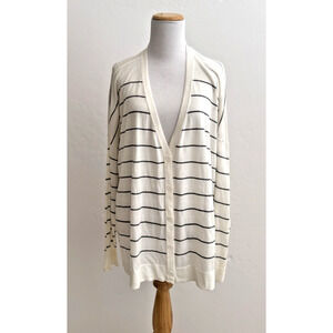 Eileen Fisher V-Neck Cardigan XL White Black Stripe Long-Sleeve Tencel Knit NWT